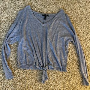 Grey Tied Cropped Light Sweater